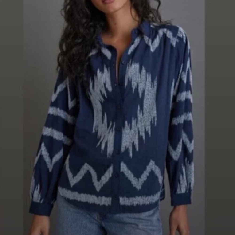 Pilcro Anthropologie The Romy Relaxed Buttondown Shirt Navy Small